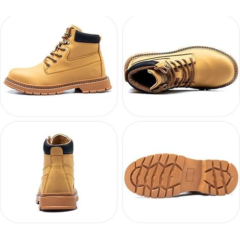 Bottes de sécurité homme femme, chaussures de travail imperméables en cuir léger, embout en acier, protection indestructible, jaune et noir, taille 43 (1/4)