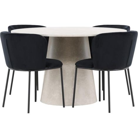 Lanzo ensemble pour salle à manger table Ø120cm et 4 chaises beige, noir. (1/5)