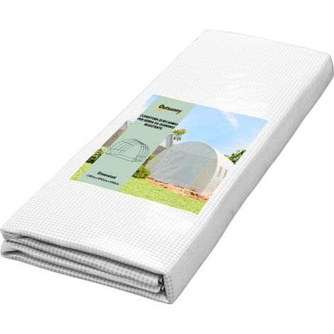 Telo Serra in PE con 8 Finestre, Porta Avvolgibile e Bordi Interrati, 4x3x2 m, Bianco