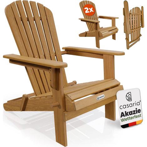 Casaria Set de 2 Tumbonas de Jardín Adirondack 84x69x94cm Madera de Acacia Plegable Ergonómica Apoyabrazos Redondeados