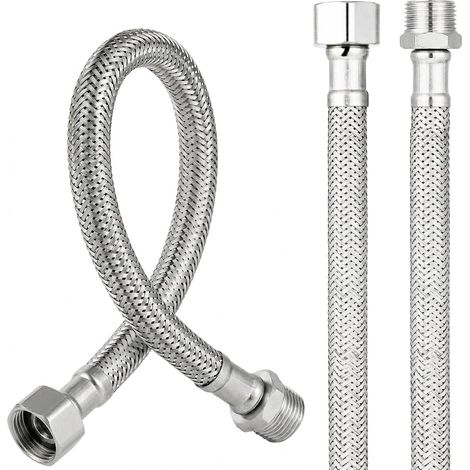 Lot de 2 tuyaux flexibles en acier inoxydable 304, 3/8 pouces, avec tressage renforcé, pour robinet à angle, chauffe-eau et réservoir de chasse d'eau (30 cm) (1/5)
