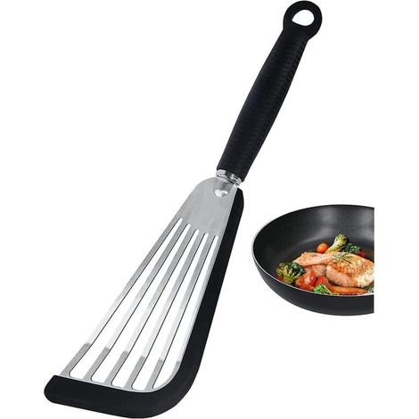 Silikon-Fischwender für antihaftbeschichtetes Kochgeschirr, hitzebeständig, mit Schlitzen (schwarz) (1/5)