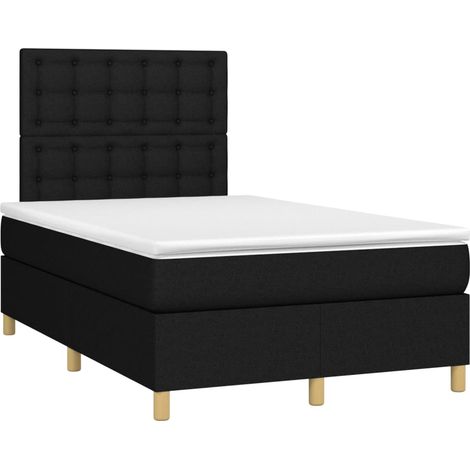 Estructura de cama LED con cabecero con somier colchón 120 x 200 cm tela negra TDL0209292