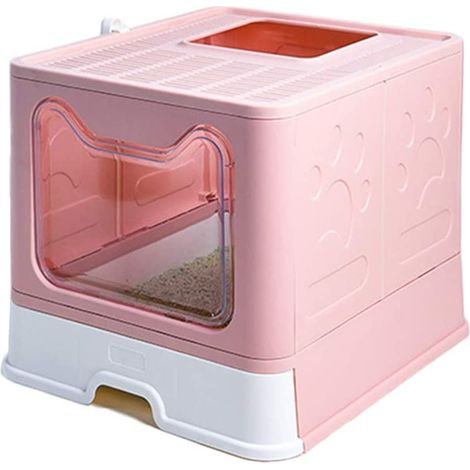 Bac à Litière pour Chat, Grande Maison de Toilette Chat Pliable avec Couvercle, Bac de Tiroir et Pelle à Litière, Portable, 51 x 41 x 38 cm, Rose (1/5)