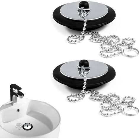 Set mit 2 universellen Badewannenstöpseln mit Kette, Ersatz-Abflussstöpsel für Bad und Küche