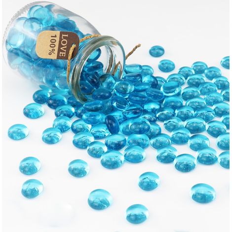 Perles en verre de 0,4 kg pour remplissage de vase, gravier d'aquarium, billes en verre plates, pierres précieuses, galets, pierres d'aquarium, roches décoratives pour la maison – Bleu clair (1/5)