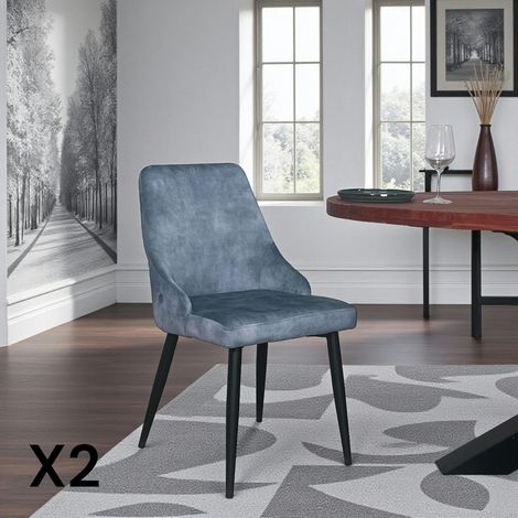 Chaise en velours bleu pétrole (lot de 2) MALMOE (1/5)