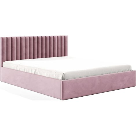 Sofello Polsterbett nach Maß 200x200 Metall-Lattenrost Rosa Velour Samtstoff Velvett mit Bettkasten und Stauraum (1/5)