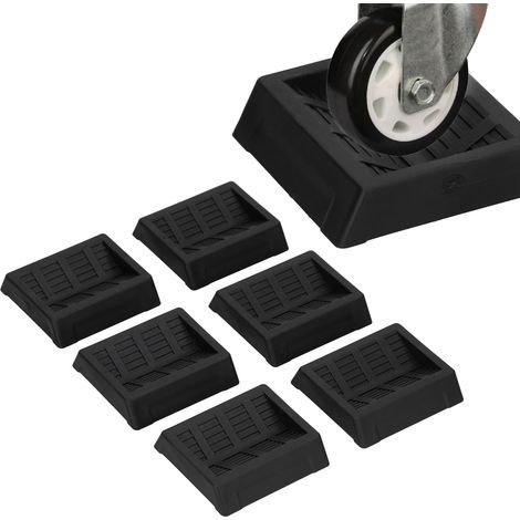 Copas para ruedas, 6 piezas, negras, tope, protector de muebles, protección de suelo de goma, posavasos para sofá, silla, armario, dientes de rueda, copas para ruedas (1/4)