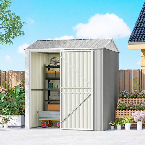 Cabane de jardin haute en acier de 3.51 m² avec prises d'air et porte verrouillable, 209x177x236 cm, Argent (1/5)
