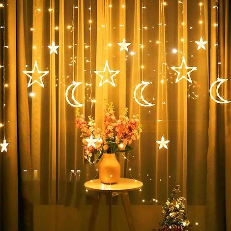 guirlande Lumineuse Led, 3,5 M Toile Lune Rideau Lumineux Dcoration De Nol Guirlande Lumineuse Aa Piles Intrieur Extrieur Pour Fte, Jardin, Nol, (1/5)