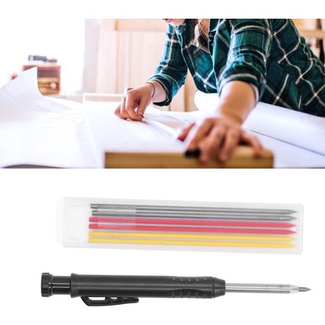 Stylo de Marquage Menuiserie 2,8mm Pointe Carbure Tungstène Noir avec Recharges de Remplacement 3 Couleurs (1/5)