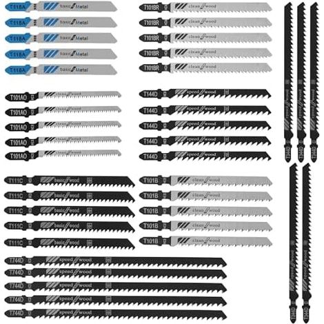 Professional 40 pièces Lames De Scie Sauteuse,8 modèles Jeu de lames de scie sauteuse,Fabriquées en HCS,Livré avec boîte en plastique,Pour couper du bois, du plastique et du métal fin (40) (1/5)