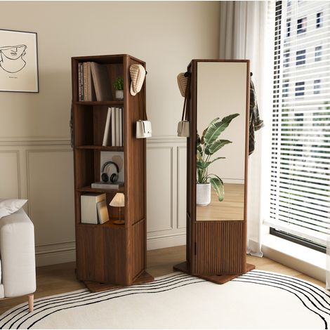 Espejo giratorio 360° 4 en 1 con joyero, MDF, nogal, 50 x 50 x 170 cm OKMYHOME (1/5)