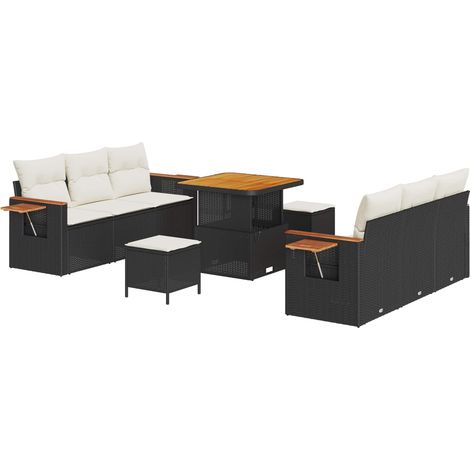 Garden Sofa Set 9 pcs Black Poly Rattan vidaXL (1/5)
