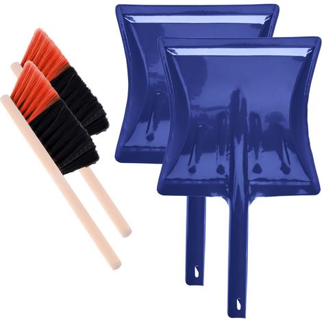 Garronda Kehrschaufel Set 2 Stück mit komplett aus Metall gefertigter Schaufel und Handfeger aus Holz und Synthetik Kehrbesen für Haushalt GD-0172 (Schwarz/Orange + Blau)