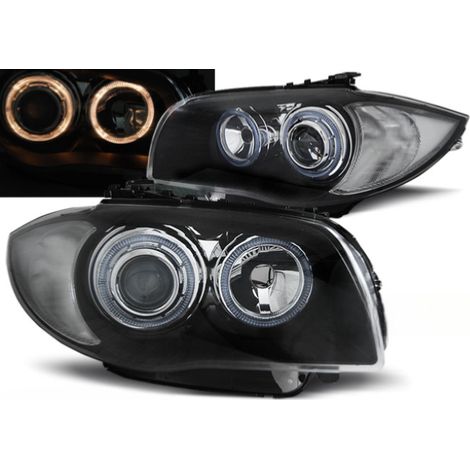 Paire de feux phares BMW serie 1 E81/E87 de 2004 a 2011 Angel eyes noir-27361116 (1/2)