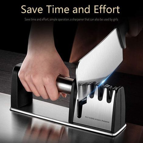 Afilador de cuchillos manual, 4 niveles, versión actualizada, afilador de tijeras, afilador de cuchillos de chef, cuchillos de cocina, cuchillos de cocina y tijeras, antipolvo (1/5)
