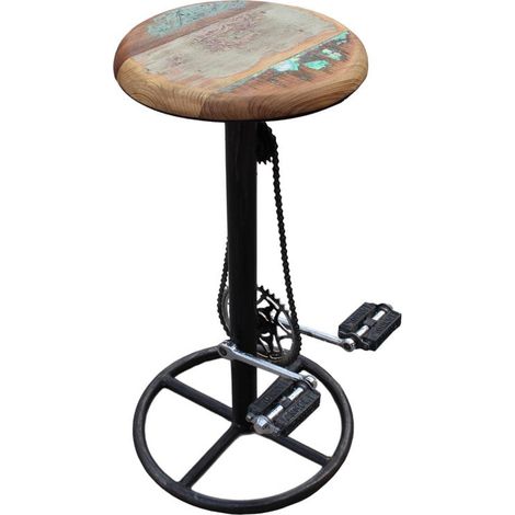 Tabouret de Bar Industriel en Métal et Bois de Récupération Style Vélo Hauteur 79 cm - PANGIVO (1/5)