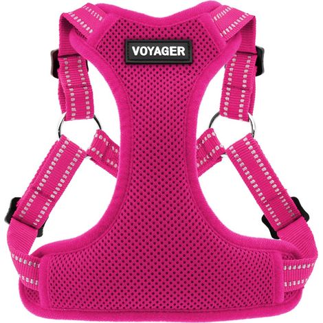 Voyager Verstellbares Hundegeschirr mit Reflektorstreifen by Best Pet Supplies - Strapazierfähige Ganzkörperweste ohne Zugkraft mit Leinen-D-Ring, atmungsaktiv, Fuchsia, size XL