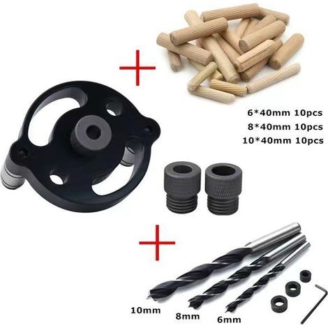 Juego de 41 piezas de plantillas autocentrantes para espigas, guía de perforación para espigas, guía de perforación de 7 cm para carpintería, orificio vertical para madera de haya con casquillo de per (1/5)