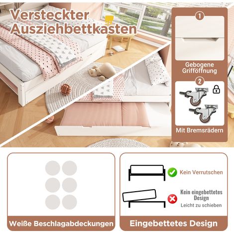 Canapé-lit une place 90×200 cm avec lit tirant 90×190, sommier blanc avec tête de lit rangement, étagère ouverte, coffre caché rabattable, station charge USB/USB-C, lattes incluses, sans matelas (1/5)
