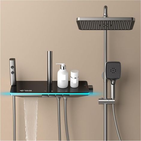 Ensemble de douche mitigeur thermostatique intelli Système de douche intelligent à affichage numérique avec contrôle de la température des touches de piano, gris blanc disponible ( Color : Hot and Col (1/5)