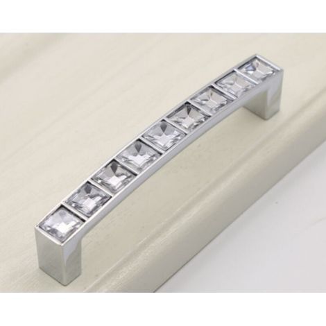 (5PCS, trou distance 96mm )Poignées de tiroir en verre diamant, Poignée d'armoire en cristal strass clair Boutons de poignées pour commode armoire placard cuisine (1/5)