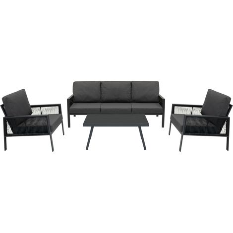 Set da Giardino 4 Pezzi in Alluminio Grigio Antracite con Divano 3 Posti, 2 Poltrone, Tavolino, Cuscini Imbottiti Sfoderabili, Copertura Antipioggia Inclusa, Resistente agli Agenti Atmosferici