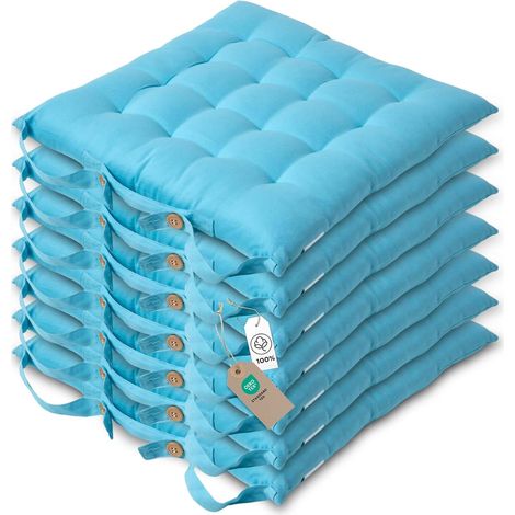 Galette de Chaise 40x40 cm, Lot de 6, Coussin de Chaise en Coton, Coloris Bleu Clair (1/5)