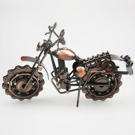 1 Maquette de moto vintage, fer forgé, roues mobiles, bronze, décoration intérieure et collection
