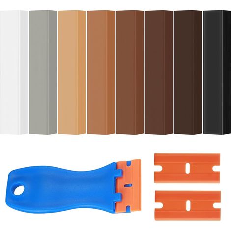 8 Pièces Kit de Réparation de Cire Dure, Kit Reparation Parquet avec Grattoir, Cire de Réparation de Meubles, Kit Reparation Carrelage Sol pour le Remplissage des Rayures et des Trous (1/5)