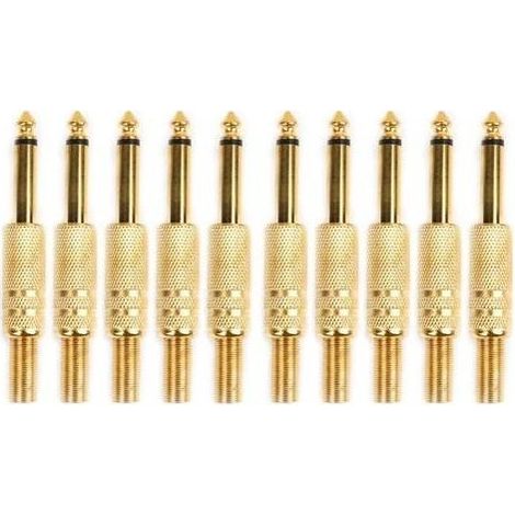 10 Pcs Plaqué Or 6.35mm Mâle 1/4 Prise Jack Mono Connecteur Audio À Souder (1/5)