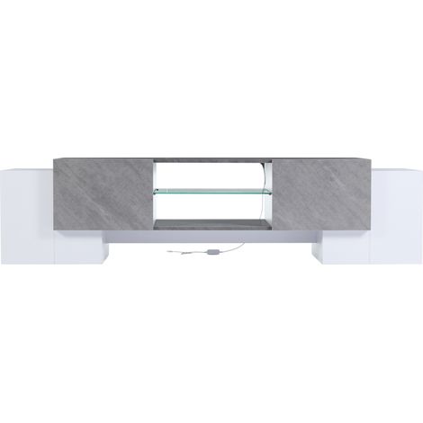 Mobile TV basso 180 x 40 x 46,5 cm bianco e grigio con LED, per TV da 60 a 70 pollici (1/5)