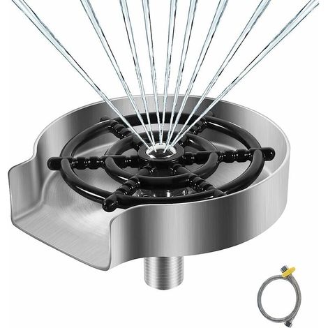 Sciacquatrice per vetro in acciaio inossidabile, Accessori per lavello da cucina, Rondella metallica, Sciacquatrice per vetro per lavandino, Detergente per vetri, Accessori da cucina, Argento opaco (1/5)