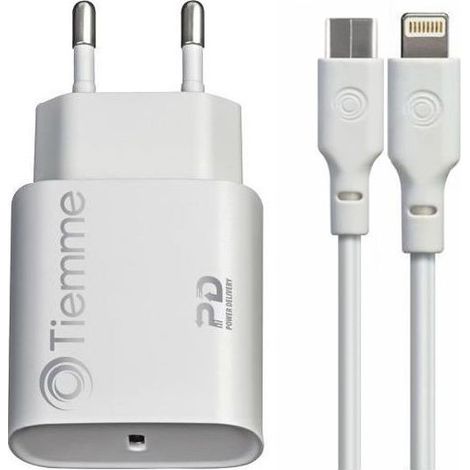 Alimentatore da rete Tiemme 3647 con cavo tipo-C to Lightning 18W Bianco [3647]