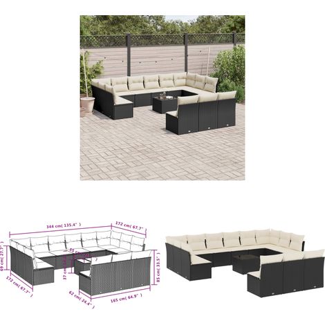 14-tlg. Garten-Sofagarnitur mit Kissen Schwarz Poly Rattan - Gartenmöbel Set - PE-Rattan Möbel - Outdoor Sofa - Esstisch - Lounge Set - Home & Living (1/3)