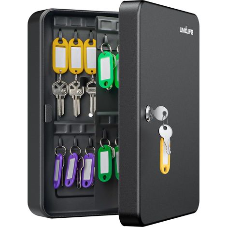 Armoire à clés Murale à 60 Positions avec Serrure à clé - Boîte de Rangement de sécurité en Acier avec étiquettes colorées, étiquettes Autocollantes et Crochets - Noir (1/5)