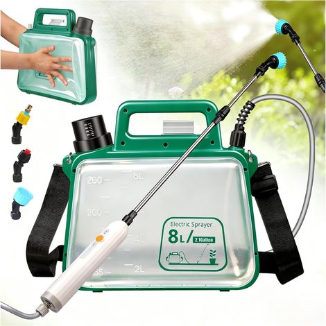 Pulvérisateur Électrique 8L avec Poignée Étanche, Pulvérisateur à Batterie 2500mAh Lithium, 3 Buses & Lance Télescopique, Réservoir Pliable Green –Traitements Phytosanitaires & Engrais Liquides (1/5)
