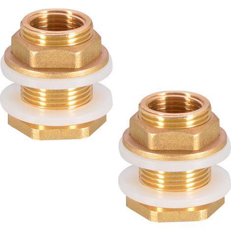 Raccord Citerne Eau - Laiton - Filetage Extérieur 3/4 Pouces - Filetage Intérieur 1/2 Pouces - Pour Réservoir Eau De Pluie - 2 Pièces