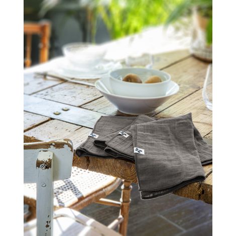 Lot de 3 serviettes de table "Gaïa" 40 x 40 cm "Gaze de Coton" - Gaïa Granit - Gaia Granit -