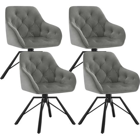 WOLTU Lot de 4 Chaises Salle à Manger Pivotante, Chaises Cuisine en Velours + Métal, Chaises à Haut Dossier, Chaises Scandinave, Gris Foncé (1/5)