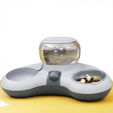 Gamelle pour Chat avec Distributeur d'Eau Double Bol en Croissant - Automatique Grande Capacité (1/5)