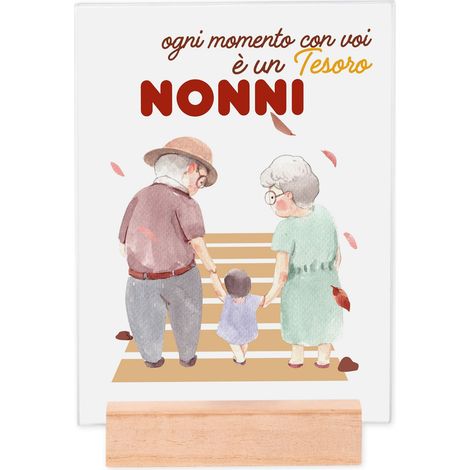 Lupia - Portafoto Targa 15x20 cm TESORO DEI NONNI con protezione in Vetro e supporto da tavolo in legno, senza Cornice, Idea Regalo con Scatola e poster grafica per la festa dei nonni (1/4)