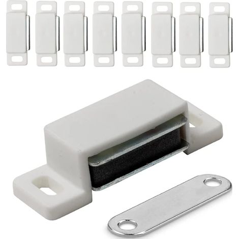 Lot de 10 - Verrous magnétiques pour meubles, portes et placards - Fermeture magnétique pour armoires et penderies - Charnières magnétiques - Blanc