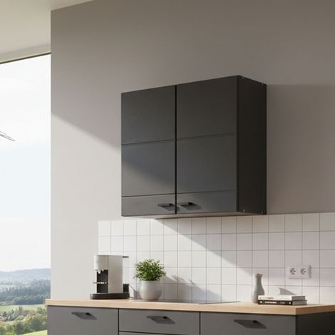 Armario de Cocina Palmiano, Mueble de Cocina con Estante, 2 Puertas, 2 Compartimentos, 60x30x57h cm Negro Antracita (1/5)