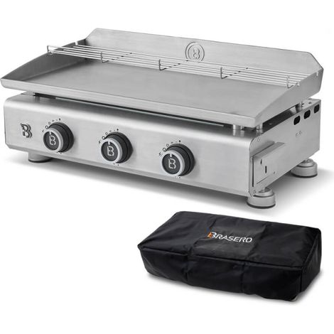 BRASERO BY FAVEX - Plancha gaz inox 3 brûleurs Silvia IIG Evo Inox – 7,95 kW – Plaque inox 5 mm 67 x 34 cm – Stable Flame – Clear Flow – 10 convives – Housse incluse – Certifiée LONGTIME®