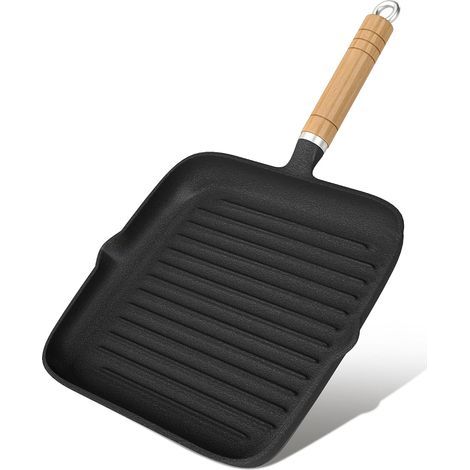 Poêle Grill 22cm - Poêle à Griller en Fonte - Double Becs Verseurs - Pour Steak et Viandes - Tous Feux dont Induction - Noir (1/5)