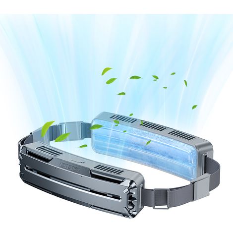Ceinture ventilateur portable avec bande de refroidissement PCM, batterie rechargeable 5000 mAh, 3 vitesses, grand volume d'air, mains libres, idéale pour les voyages, le sport en extérieur, le travai (1/2)