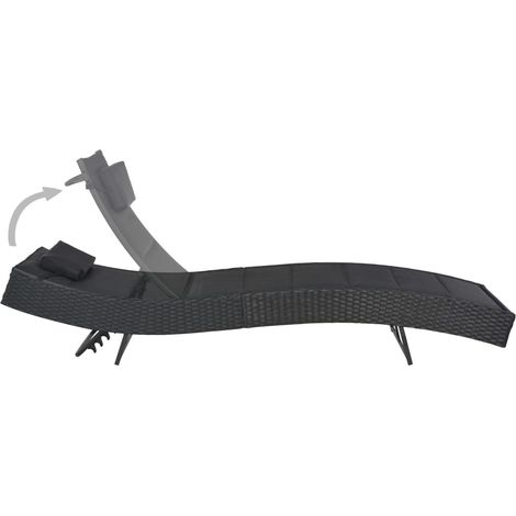 Chaise longue Transat Bain de soleil Résine tressée et textilène Noir (1/5)